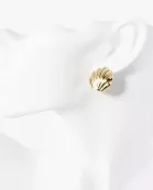 Textured Polished Seashell Design 14K-Gold-Dipped Brass Sea-Life Stud Earrings