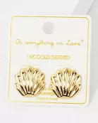 Textured Polished Seashell Design 14K-Gold-Dipped Brass Sea-Life Stud Earrings