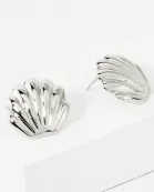Textured Polished Seashell Design 14K-Gold-Dipped Brass Sea-Life Stud Earrings