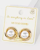 1-Inch Pearl 14K-Gold-Dipped Brass Button Stud Earrings