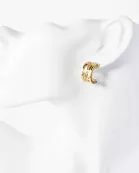 Wave CZ Center 18mm 14K-Gold-Dipped Push-Back Hoop Earrings