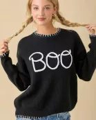 Halloween "Boo" Sweater With 3D Braided Writing