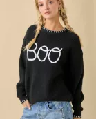 Halloween "Boo" Sweater With 3D Braided Writing