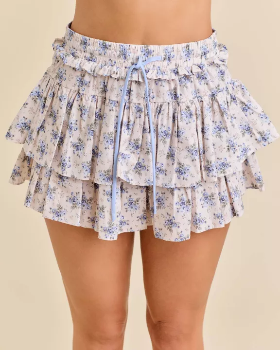 Floral Printed Ruffle Mini Skort