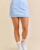 Mini Fitted Gingham Print Skort With Front Pockets