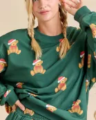 Christmas Teddy Bear Printed Crewneck & Shorts Set