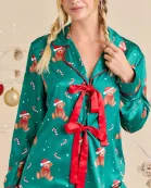 Teddy Bear Printed Holiday Pajama Set