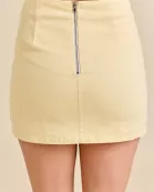 Denim Mini Skort With Front Pocket And Bow Trim