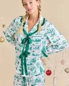 Christmas Toile Printed Pajama Set