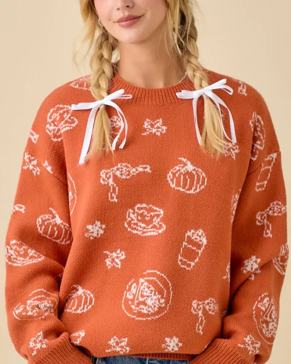 Pumpkin Spice Printed Long Sleeve Sweater