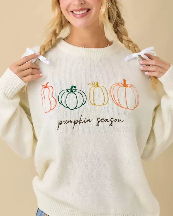 Pumpkin Embroidered Sweater