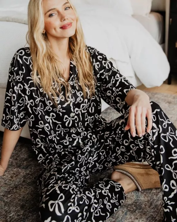 Black Bow Print Wholesale PJ Pants Set