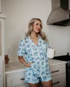 Light Blue Toile Coquette Bows Wholesale Cotton PJ Set