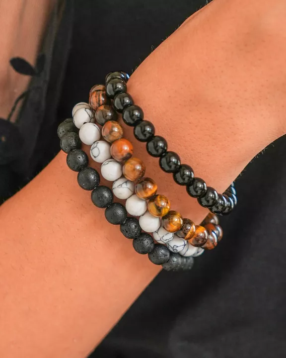 Black Retro Beaded Crystal 4pcs Bracelet Set