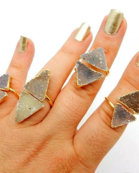 Double Triangle Druzy Ring