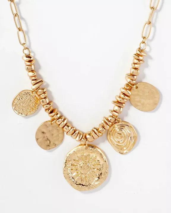 Organic-Hammered Sun And Spiral Charm Necklace