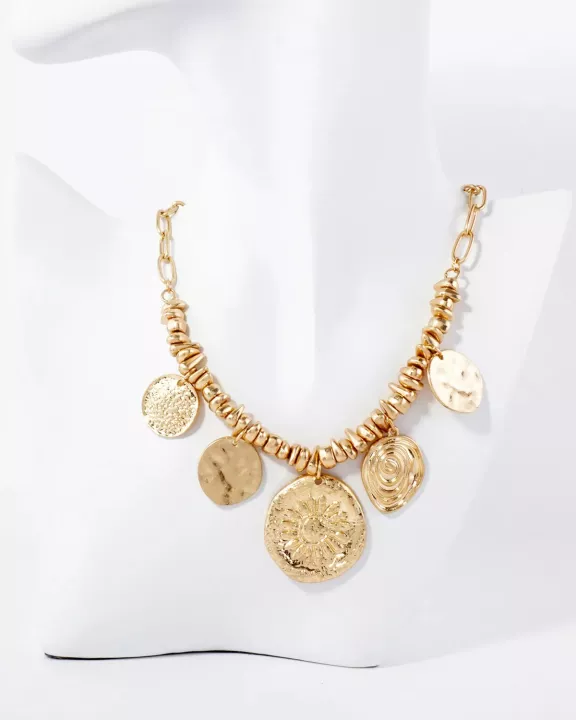 Organic-Hammered Sun And Spiral Charm Necklace