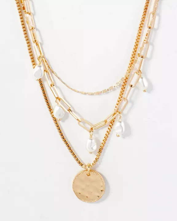 Triple Layer Hammered Disc Pendant Necklace