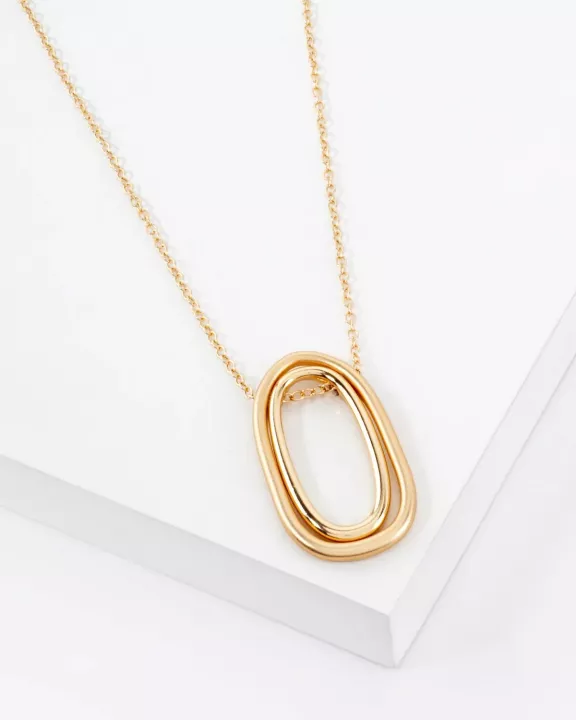 2 Tone Geometric Double Pendant Long Necklace
