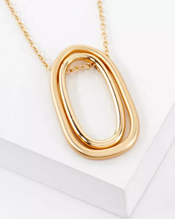 2 Tone Geometric Double Pendant Long Necklace
