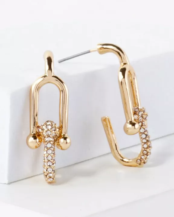 Simulated Horseshoe Chain Drop Earrings With Crystal