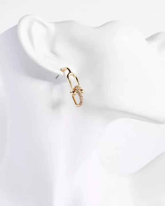 Simulated Horseshoe Chain Drop Earrings With Crystal