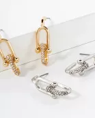 Simulated Horseshoe Chain Drop Earrings With Crystal