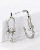 Simulated Horseshoe Chain Drop Earrings With Crystal