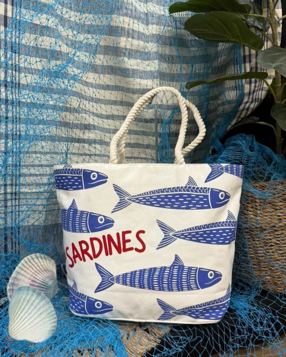 Lisbon Sardines Fisherman Coastal Tote Bag - Navy