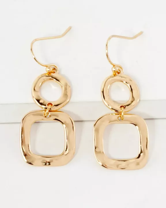 Geometric Hammered Dual Tier Drop Earrings