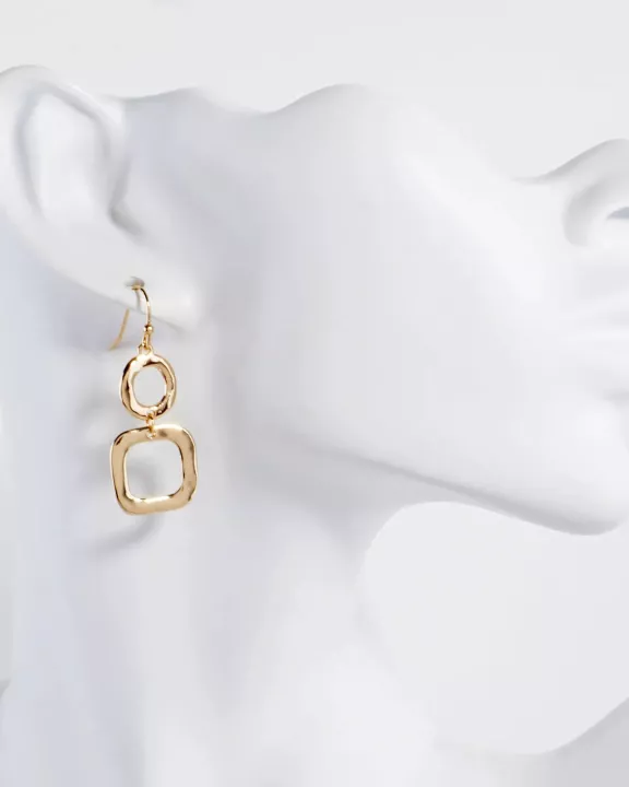 Geometric Hammered Dual Tier Drop Earrings