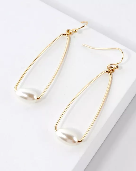 Pearl On Wire Teardrop Dangle Earrings