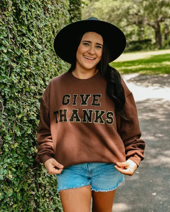 Give Thanks Chenille Patch Thanksgiving Sweatshirt