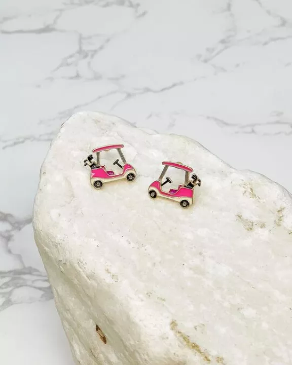 Pink Golf Cart Signature Enamel Stud Earrings