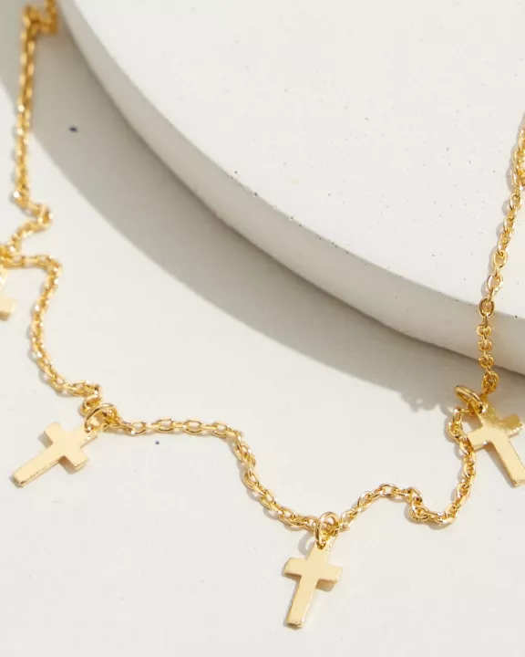 Gold Chain Necklace with Cross Charms