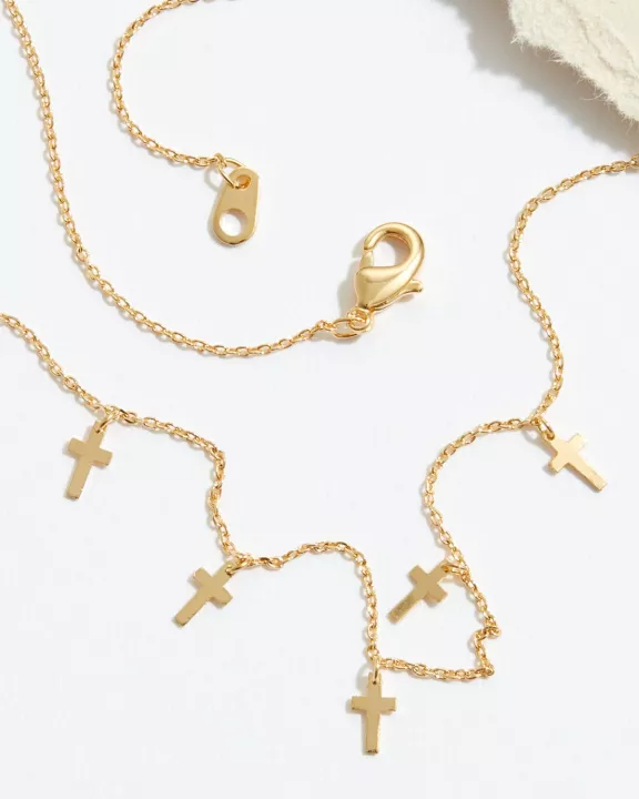 Gold Chain Necklace with Cross Charms