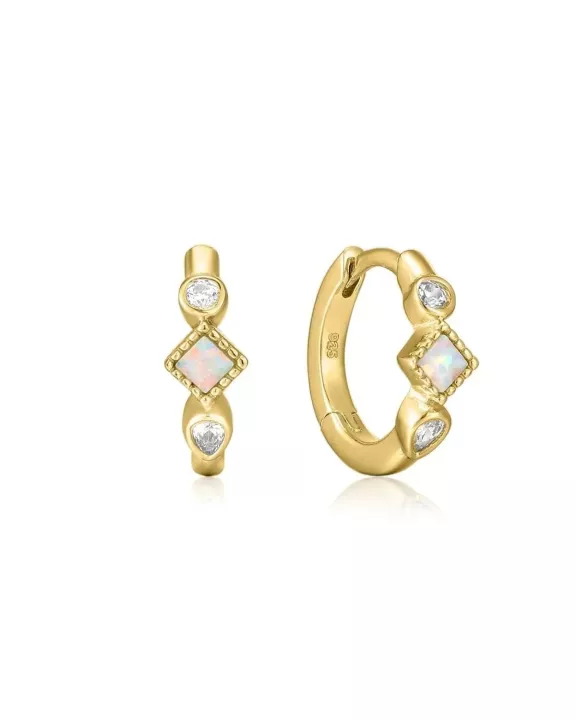 Multi Shaped Opal and CZ Stone Huggie Hoops