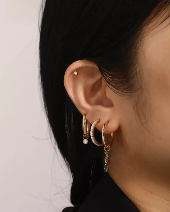 Mini Emerald CZ Teardrop Hoop Charm