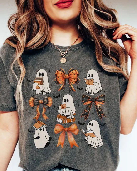 Ghosts Bows & Books Wholesale Comfort Color Graphic Tee - Fast Shipping