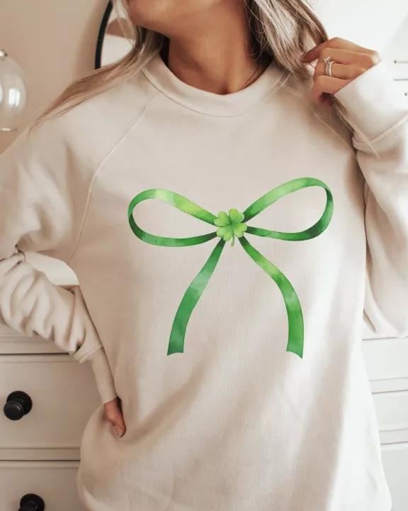 Green Bow With Shamrock Wholesale Bella Crew Sweatshirt - Fast Shipping