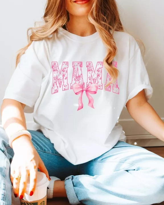 Mama Pink Floral Bow Wholesale Comfort Color Tee - Quick TAT