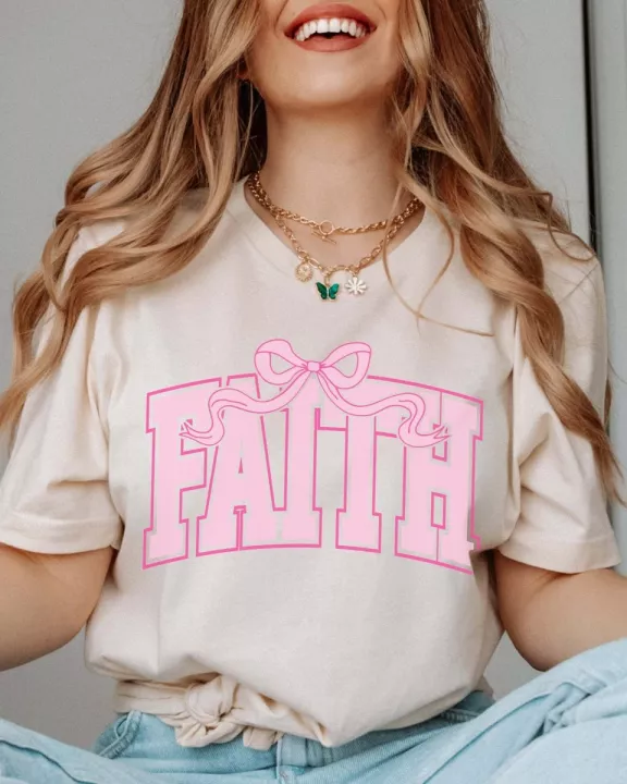 Faith Pink Bow Wholesale Bella Graphic Tee - Quick TAT