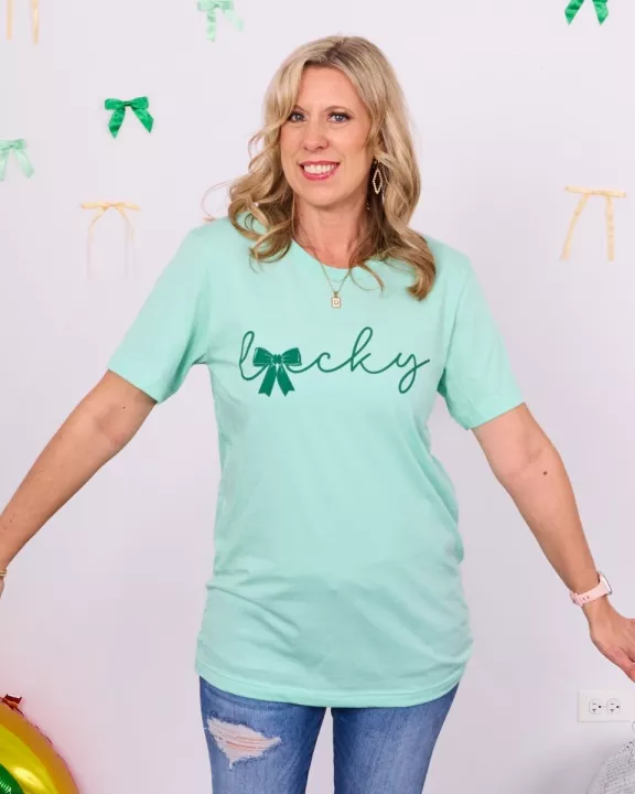 Lucky With Bow Wholesale Bella Graphic Tee - Fast Shipping
