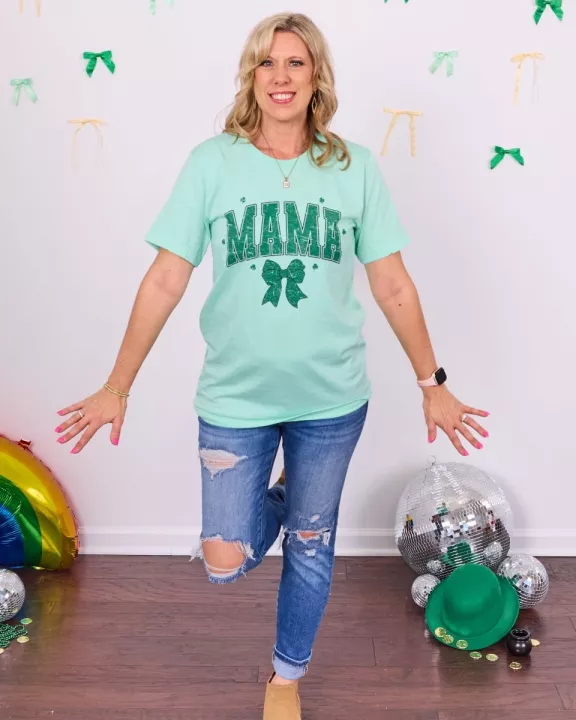 Mama Green Bow Wholesale Bella Graphic Tee - Quick Shipping