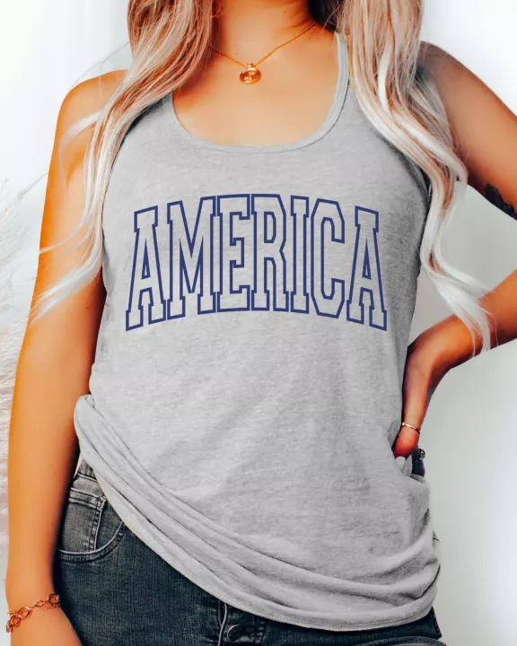 America Blue Varsity Graphic Tank - Quick TAT