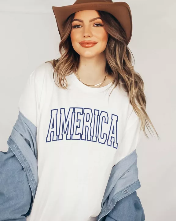 America Blue Varsity Bella Graphic Tee - Quick Shipping