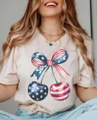 American Flag Cherries Bella Graphic Tee - Fast Shipping