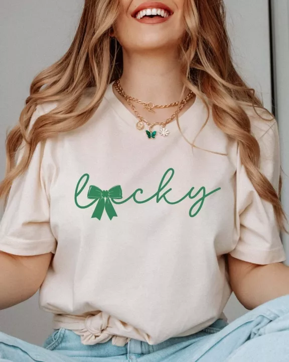 Lucky With Bow Wholesale Bella Graphic Tee - Fast Shipping
