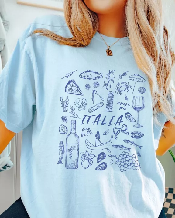 Italia Blue Collage Comfort Color Wholesale Tee