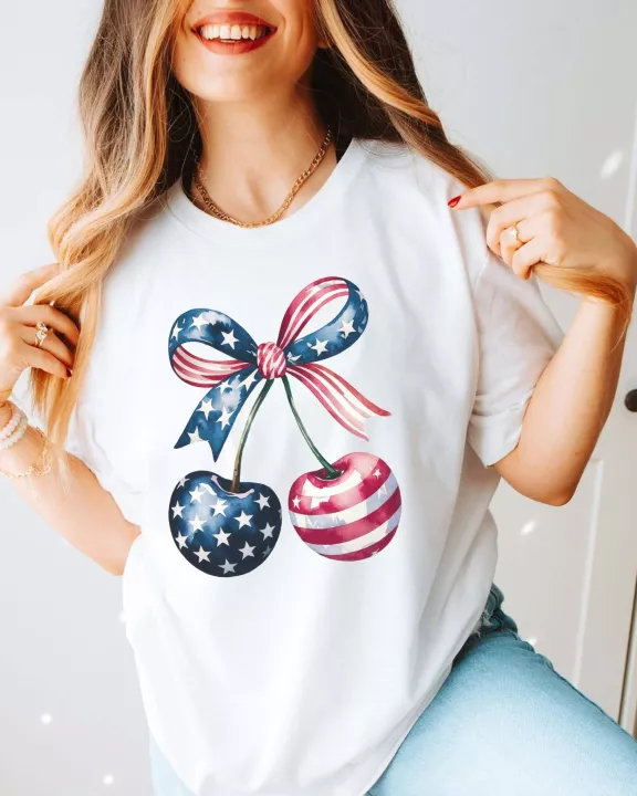 American Flag Cherries Bella Graphic Tee - Fast Shipping (Copy)